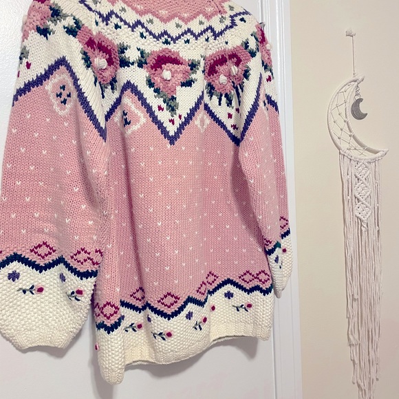 Vintage Nordic Fair Isle oversized knit sweater Canary Island Valentine - Picture 2 of 10